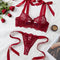 2pcs Set Women Sexy Hollow Lace Bow Lingerie Set, Christmas & Valentine's Day
