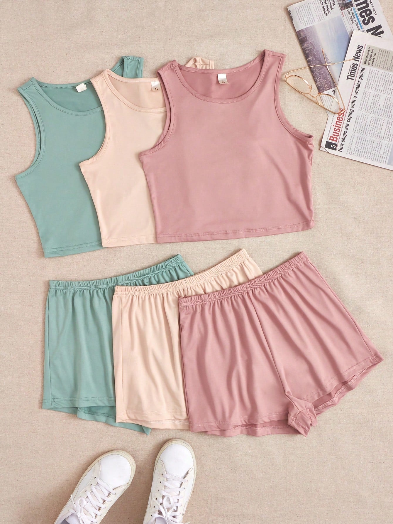 3pcs/Set Solid Color Vest & Shorts Home Wear Set
