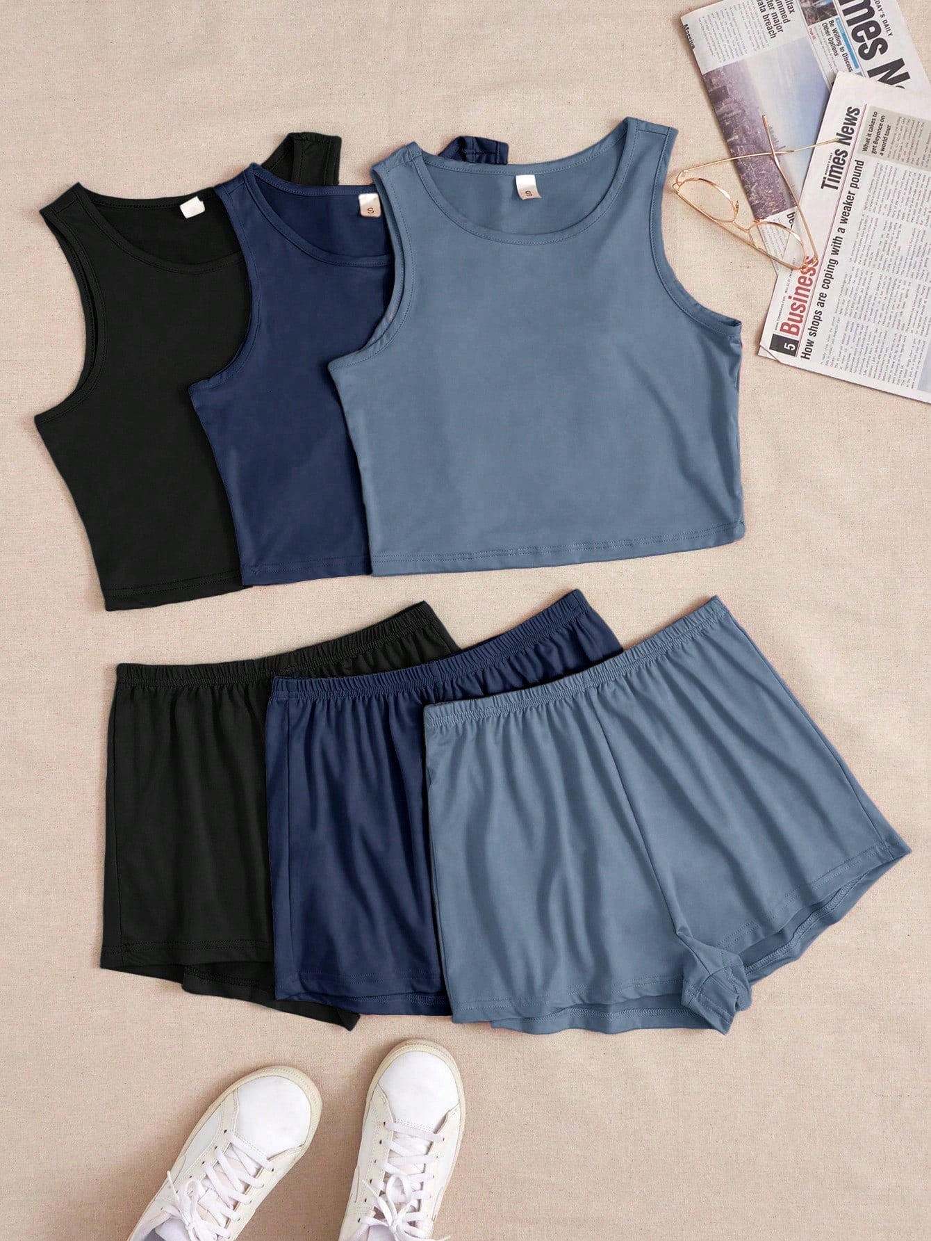 3pcs/Set Solid Color Vest & Shorts Home Wear Set