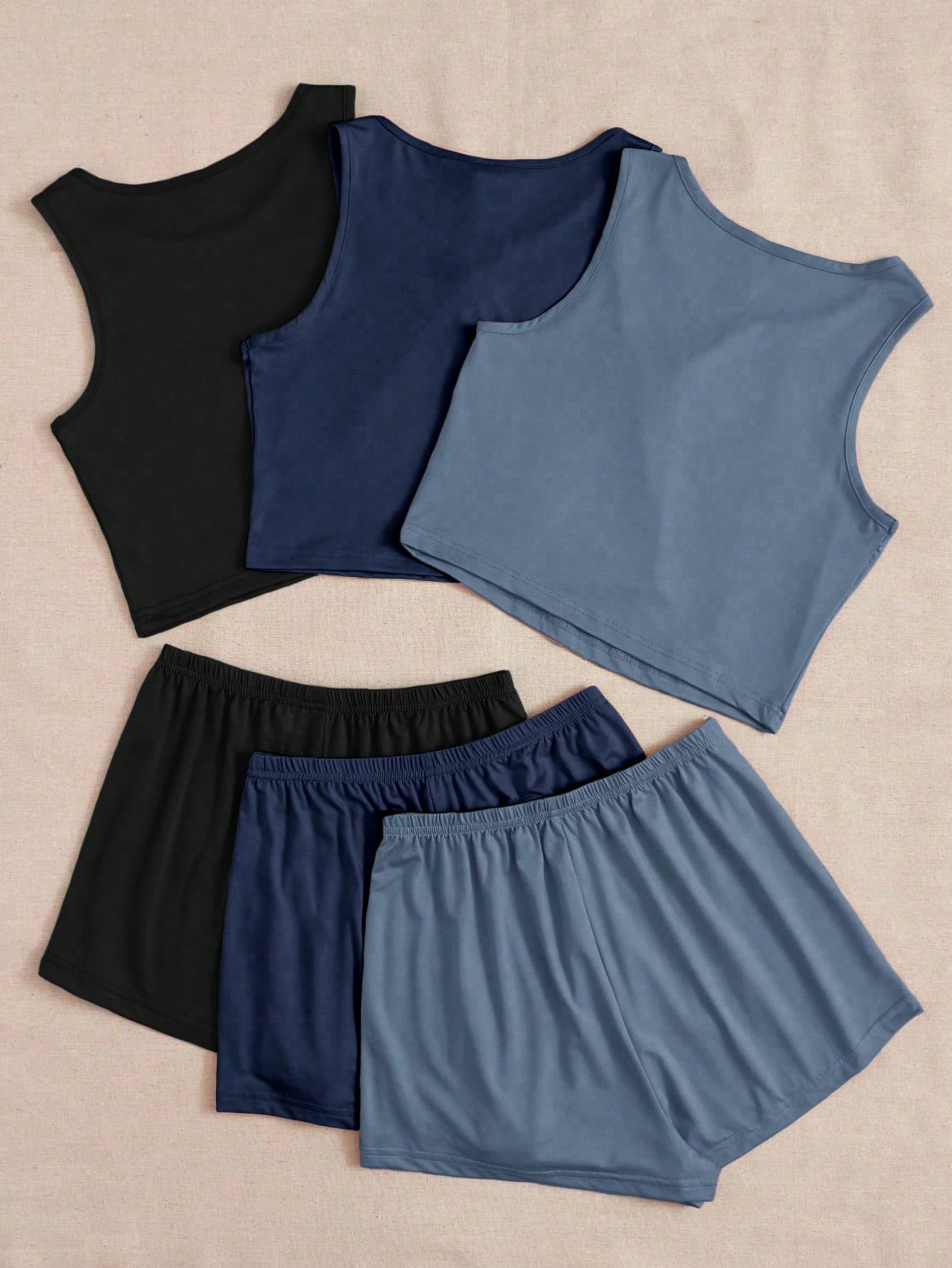 3pcs/Set Solid Color Vest & Shorts Home Wear Set