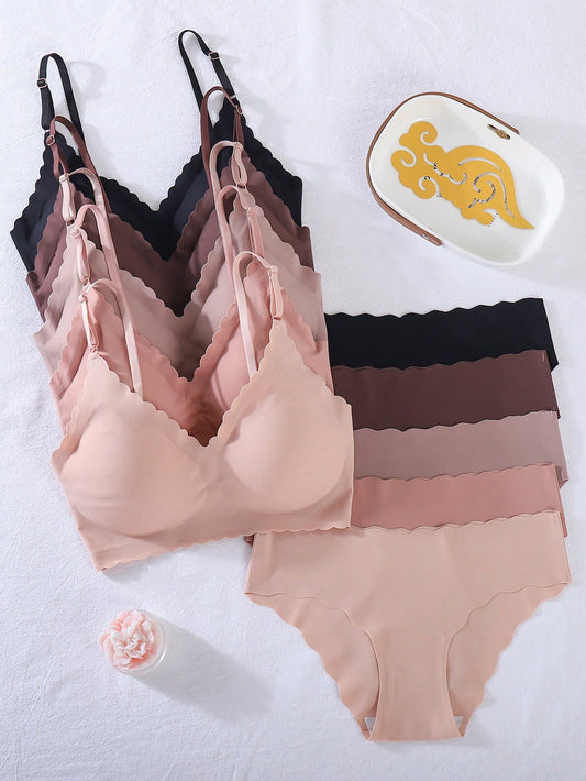 10pcs/Set Comfortable Seamless Wave Rim Underwear Set